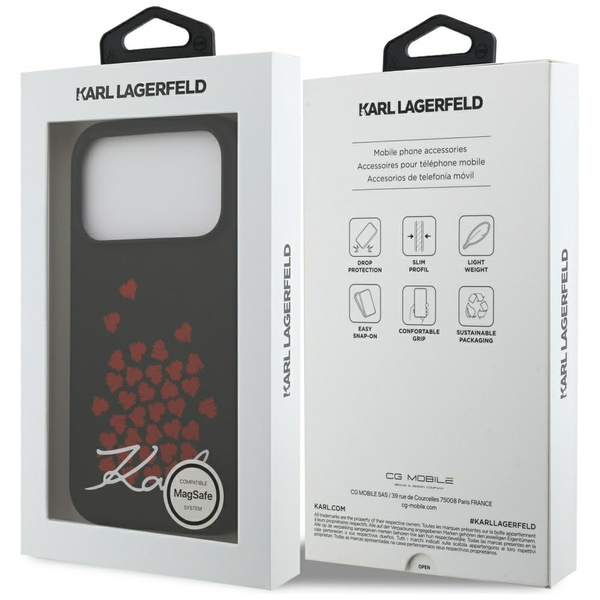 Etui Karl Lagerfeld Silicone Heart Sign  Logo MagSafe do iPhone 17 Pro czarny