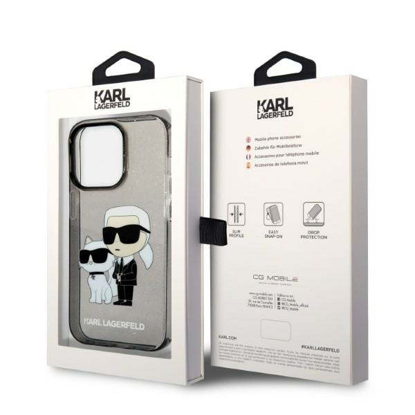 Etui Karl Lagerfeld Glitter Karl&Choupette na iPhone 14 Pro - czarne