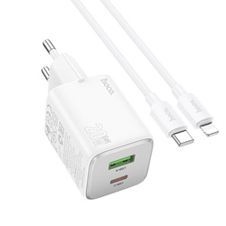 Ładowarka sieciowa do telefonu Hoco USB A + USB C QC PD 3A 20W + kabel USB C do Lightning N41 biała