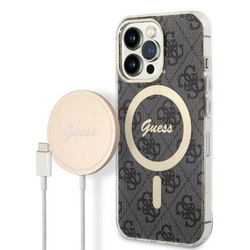 ZESTAW GUESS GUBPP13XH4EACSK CASE+ CHARGER IPHONE 13 PRO MAX CZARNY/BLACK HARD CASE 4G PRINT MAGSAFE