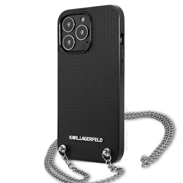 KARL LAGERFELD KLHCP13XPMK IPHONE 13 PRO MAX 6,7" HARDCASE CZARNY/BLACK LEATHER TEXTURED AND CHAIN