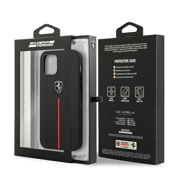 Ferrari FEOMSHCP12MBK iPhone 12/12 Pro czarny/black hardcase Off Track Leather Nylon Stripe