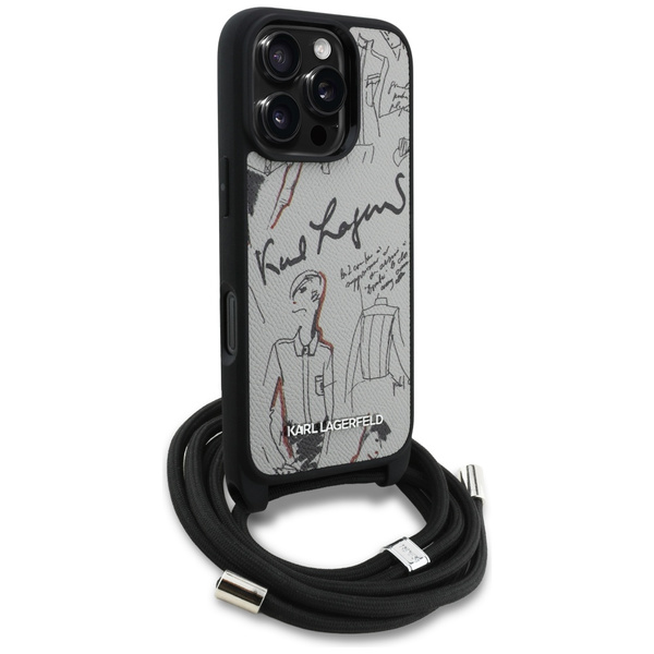 Etui Karl Lagerfeld Crossbody Grained    Pattern & Logo do iPhone 16 Pro szary