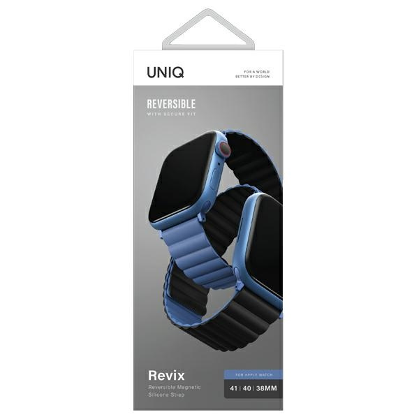 UNIQ pasek Revix Apple Watch Series1/2/3/4/5/6/7/8/9/SE/SE2 38/40/41mm. Reversible Magnetic czarny-niebieski/black-blue