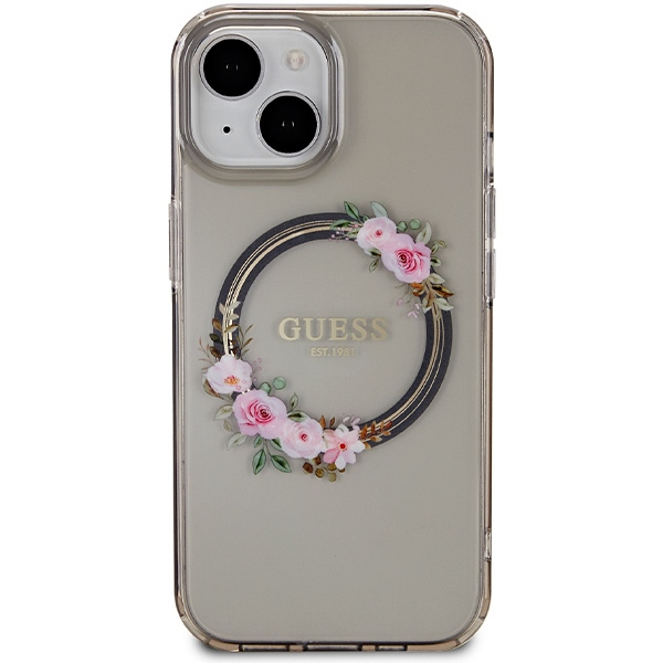 Guess GUHMP15SHFWFCK iPhone 15 / 14 / 136.1" czarny/black hardcase IML Flowers Wreatch MagSafe