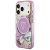 Etui Guess IML Glitter Flowers Triangle  MagSafe do iPhone 17 Pro Max fioletowy
