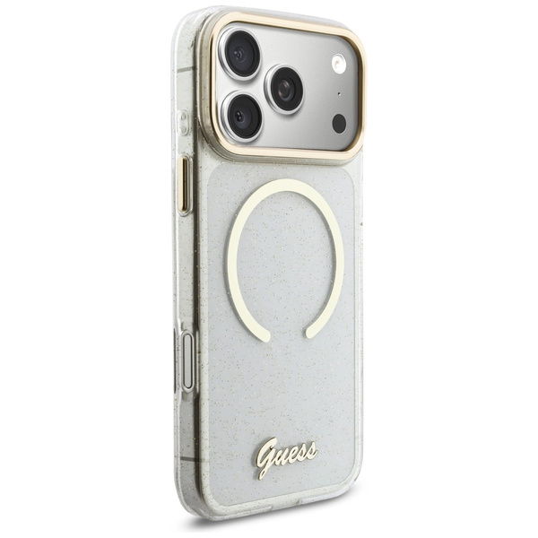 Etui Guess IML Glitters Script Strap     MagSafe do iPhone 17 Pro Max przezroczysty
