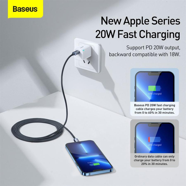 Baseus CAJY000301 Lightning - USB-C PD QC cable 20W 480Mb/s 2m - black