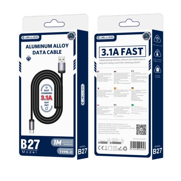 JELLICO kabel B27 USB-C 3.1A 1M Czarny