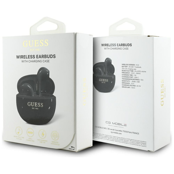 Słuchawki TWS Guess Glossy Effect Egg    Shape Printed Classic Logo czarny