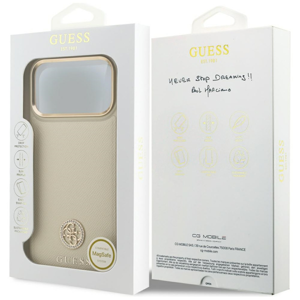 Etui Guess Grained Strass Logo MagSafe   do iPhone 17 Pro Max beżowy