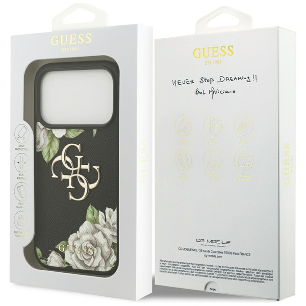 Etui Guess Grained Roses & Big 4G Logo   do iPhone 17 Pro czarny