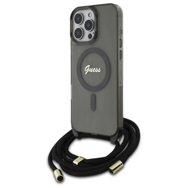 Guess GUHMP16LHCTSGNSK iPhone 16 Pro     6.3" czarny/black hardcase Crossbody Cord Script MagSafe