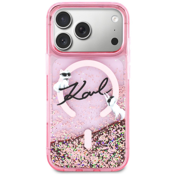 Etui Karl Lagerfeld Liquid Glitter Karl  Script Logo MagSafe do iPhone 17 Pro różowy