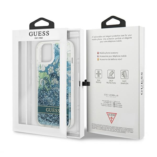 Guess GUHCP13MLFLSN iPhone 13 / 14 / 15 6.1" zielony/green hardcase Flower Liquid Glitter