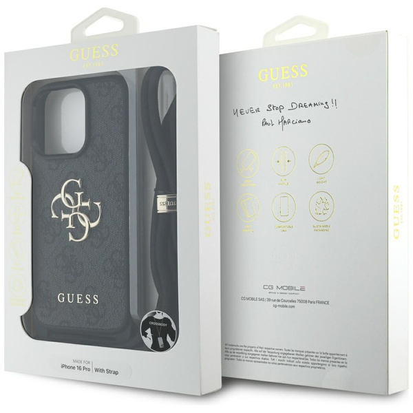 Etui Guess 4G Big Logo Cord Stap         Crossbody do iPhone 16 Pro czarny