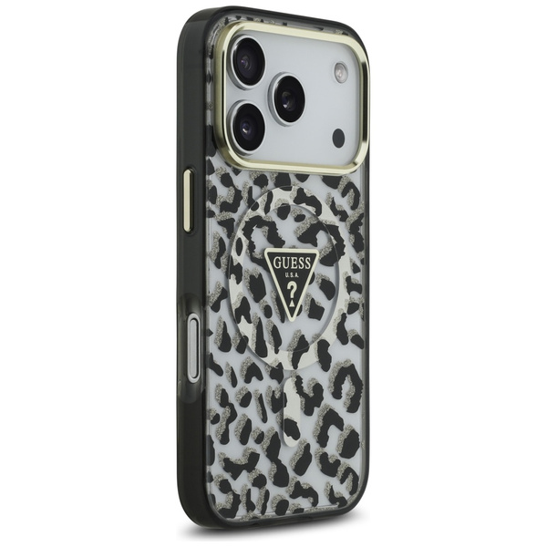 Etui Guess Leopard Glitter MagSafe do    iPhone 17 Pro czarny