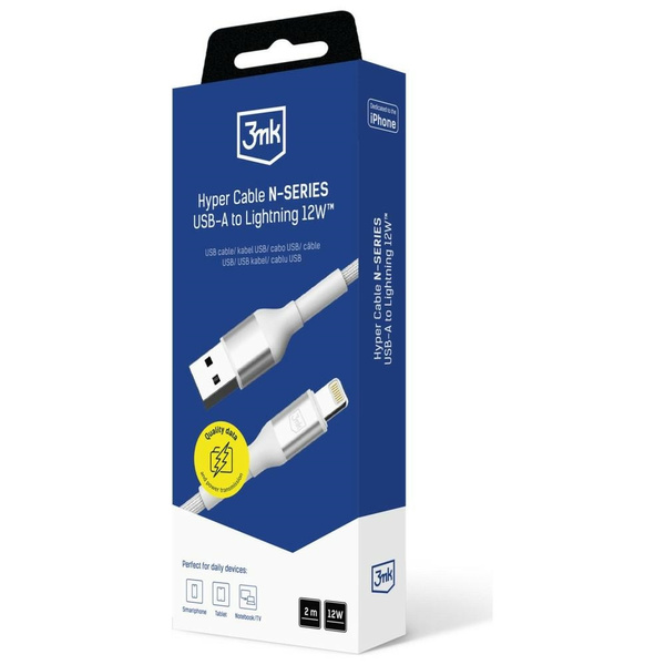 Kabel 3MK Hyper Cable N-SERIES USB-A do Lightning 2m 5V/2.4A 12W biały