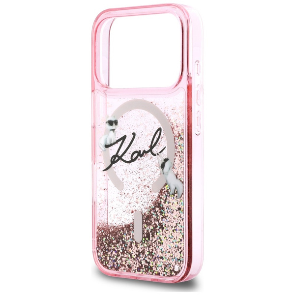 Etui Karl Lagerfeld Liquid Glitter Karl  Script Logo MagSafe do iPhone 17 Pro różowy