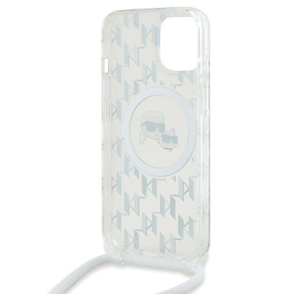 Karl Lagerfeld KLHMP15SHCKCKLCT iPhone 15 / 14 / 13 6.1" transparent hardcase IML Crossbody Monogram Karl & Choupette Head MagSafe