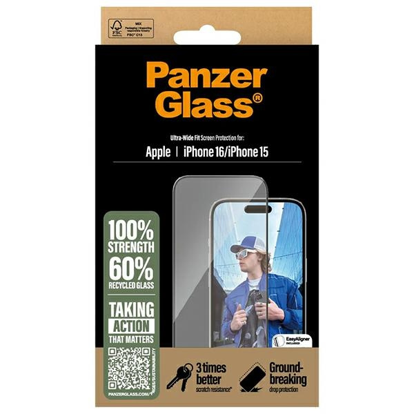 PanzerGlass Screen Protector iPhone 16 / 15 6.1" Ultra-Wide Fit 2861