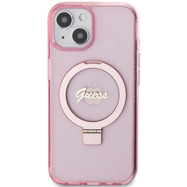 Guess GUHMP15MHRSGSP iPhone 15 Plus / 14 Plus 6.7" różowy/pink hardcase Ring Stand Script Glitter MagSafe