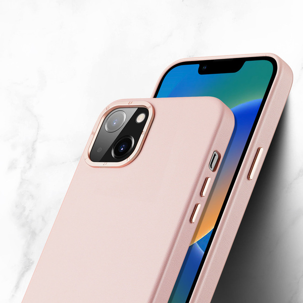 Dux Ducis Grit skórzane etui do iPhone 14 elegancki pokrowiec ze sztucznej skóry (kompatybilne z MagSafe) różowy