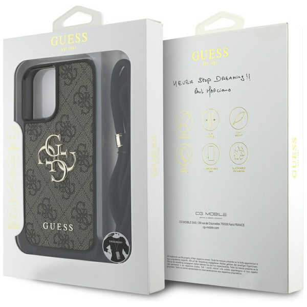Etui Guess 4G Big Logo Cord Stap         Crossbody do iPhone 16 Plus brązowy
