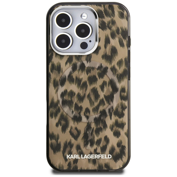 Etui Karl Lagerfeld IML Leopard Pattern  MagSafe do iPhone 16 Pro brązowy