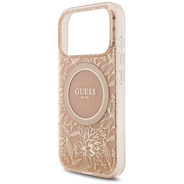 Etui Guess IML Flowers Electro Pearl Strap MagSafe do iPhone 17 Pro różowy