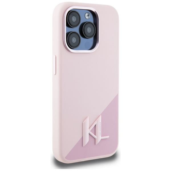 Etui Karl Lagerfeld Silicone Shadow       Metal Initial MagSafe do iPhone 15 Pro różowy