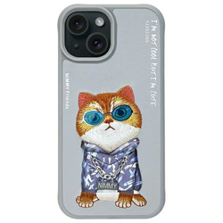 Nimmy etui iPhone 15 6.1" szary/gray Glasses Cool Cat