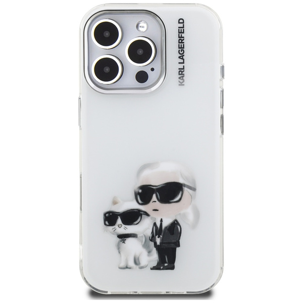 Etui Karl Lagerfeld IML Aquarelle Karl   & Choupette & Logo do iPhone 16 Pro Max biały