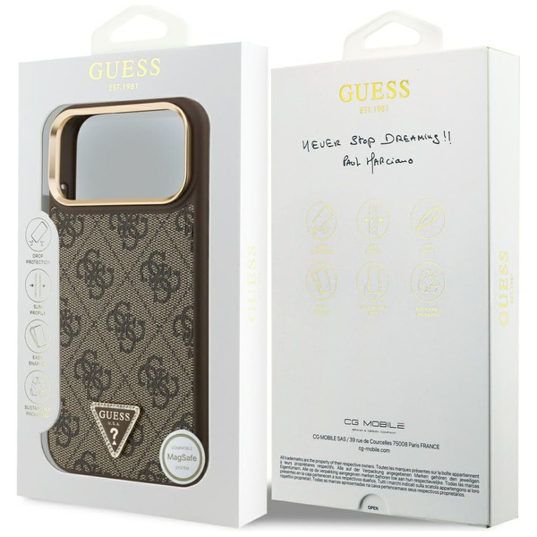 Etui Guess 4G Triangle Logo MagSafe do   iPhone 17 Pro Max brązowy złoty
