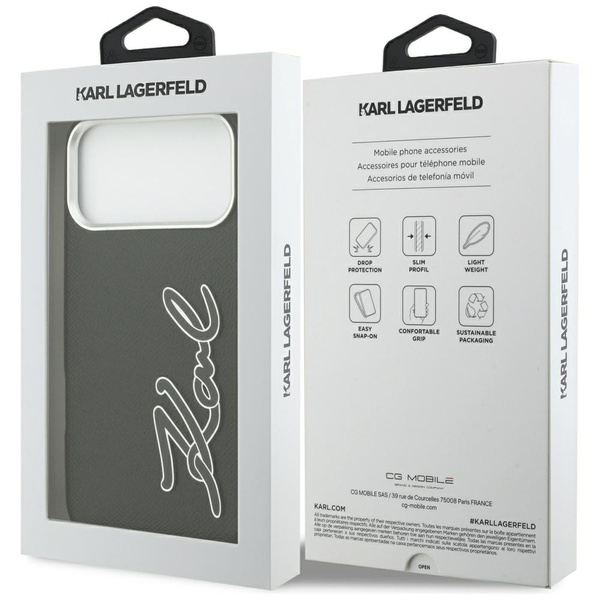 Etui Karl Lagerfeld FW Grained Signature Logo do iPhone 17 Pro Max czarny