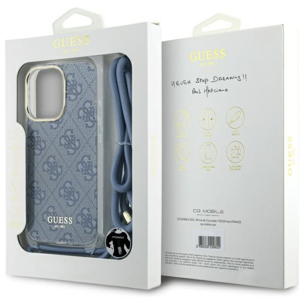 Guess GUHCP16LHC4SEB iPhone 16 Pro 6.3"  niebieski/blue hardcase Crossbody Cord 4G Print