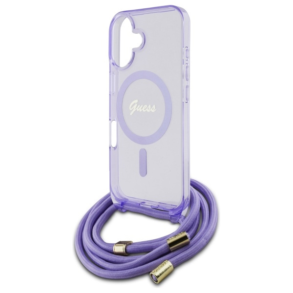 Guess GUHMP16SHCTSGNSU iPhone 16 6.1"    fioletowy/purple hardcase Crossbody Cord Script MagSafe