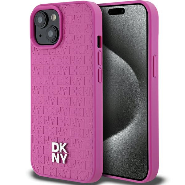 DKNY DKHMP15SPSHRPSP iPhone 15 / 14 / 136.1" różowy/pink hardcase Leather Pattern Metal Logo MagSafe