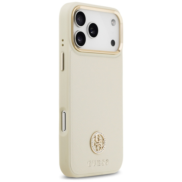 Etui Guess Grained Strass Logo MagSafe   do iPhone 17 Pro Max beżowy