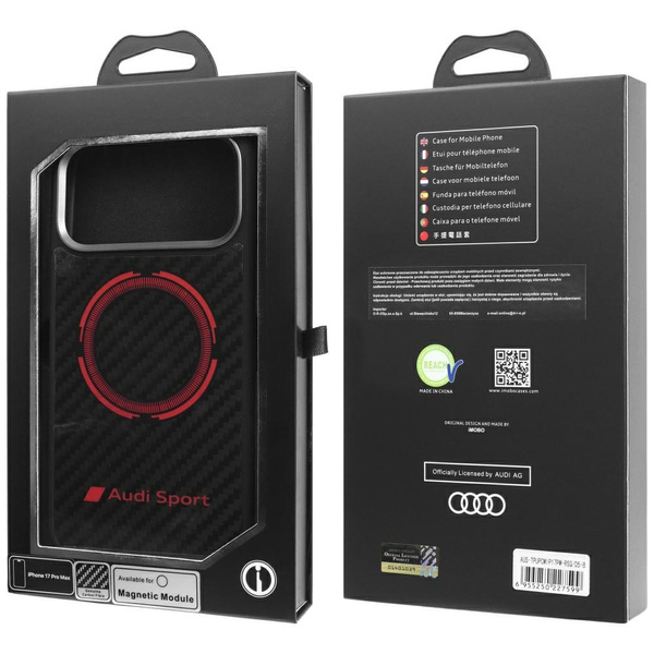 Etui Audi RSQ Carbon Fiber Sport Red     Circle MagSafe do iPhone 17 Pro Max czarny