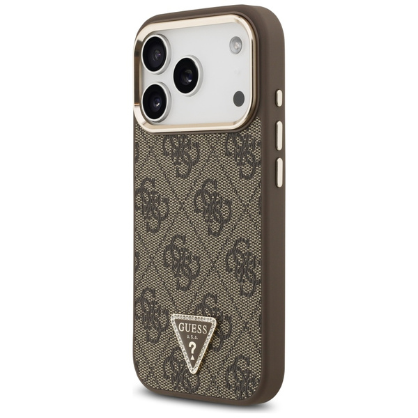 Etui Guess 4G Triangle Logo MagSafe do   iPhone 17 Pro brązowy złoty