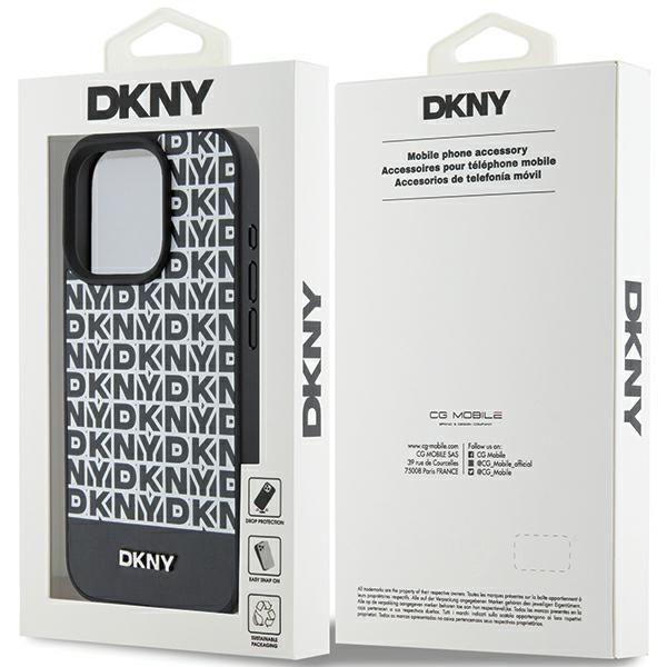 DKNY DKHMP15LPSOSPK iPhone 15 Pro6.1" czarny/black hardcase Leather Printed Pattern Metal Logo MagSafe