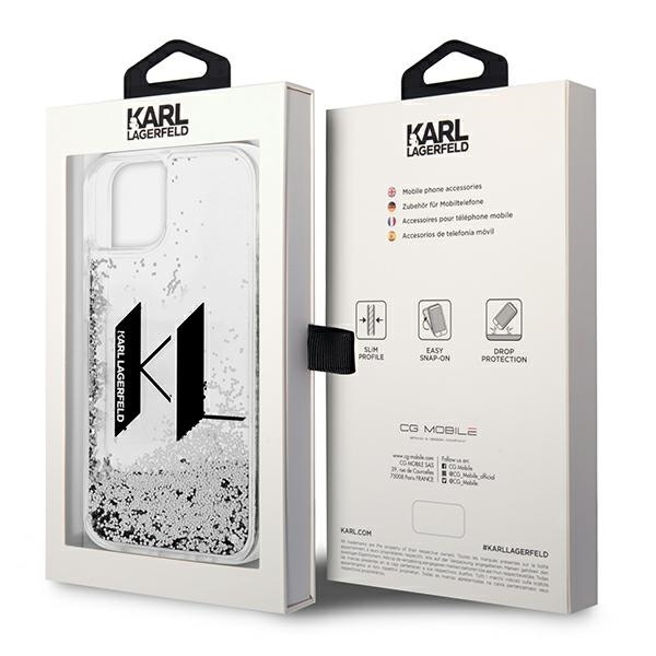 Etui Karl Lagerfeld Liquid Glitter Big KL na iPhone 14 - srebrne