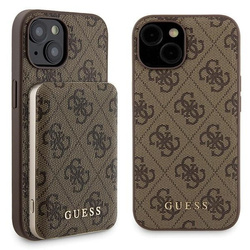 Zestaw Guess GUBPM5P15S4GEMGW iPhone15 6.1" hardcase + Powerbank 5000mAh MagSafe brązowy/brown 4G Metal Logo