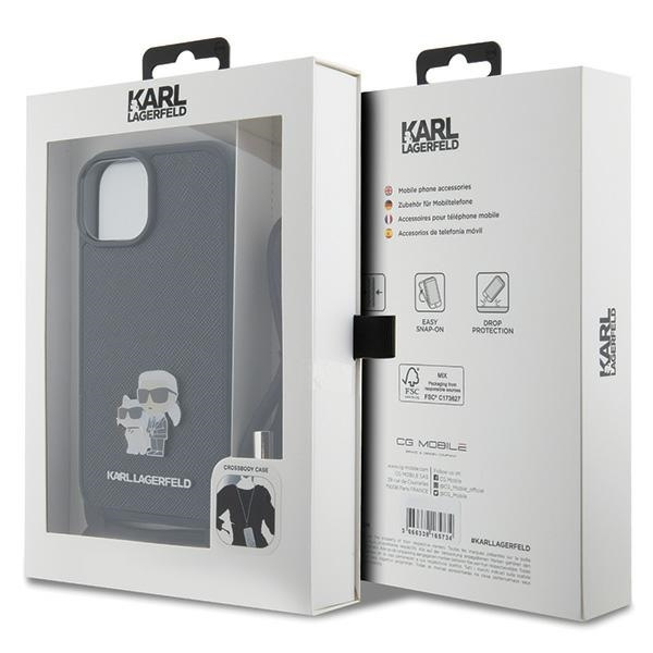 Karl Lagerfeld Crossbody Saffiano Metal Pin Karl & Choupette case for iPhone 15 - black