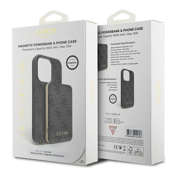 Zestaw Guess GUBPM5P14L4GEMGK iPhone14 Pro 6.1" hardcase + Powerbank 5000mAh MagSafe czarny/black 4G Metal Logo