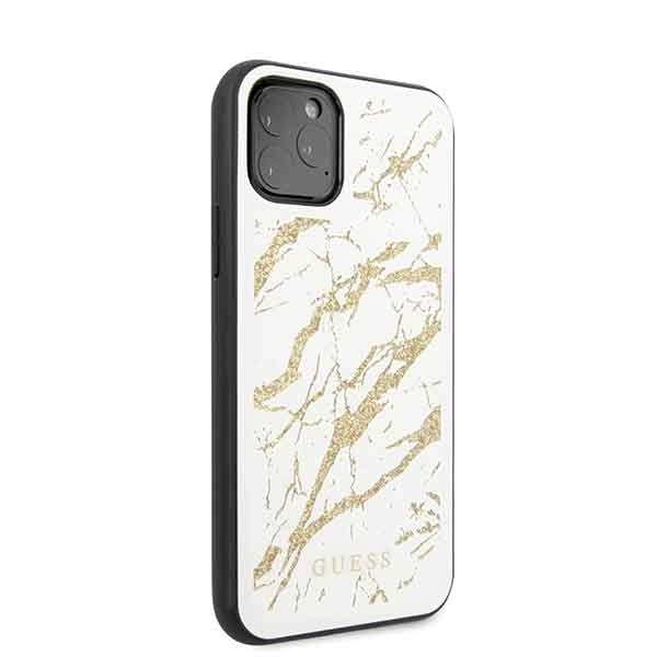 Guess GUHCN58MGGWH iPhone 11 Probiały/white hard case Glitter Marble Glass