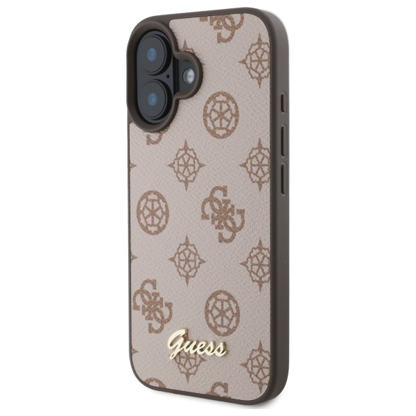 Guess GUHMP16SPGPYSW iPhone 16 6.1" brązowy/brown hardcase Peony Script MagSafe