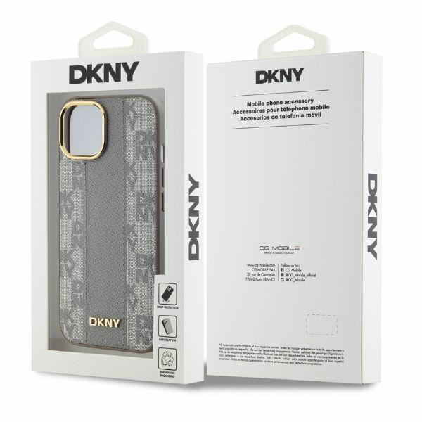 DKNY DKHMP15SPCPVSLE iPhone 156.1" beżowy/beige hardcase Leather Checkered Mono Pattern MagSafe