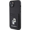 Karl Lagerfeld Saffiano Cardslot Karl&amp;Choupette Metal Pin case for iPhone 15 - black